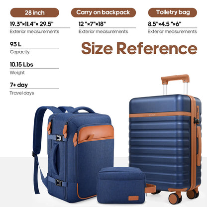 UKEIN Luggage Sets 3 Piece, Carry on Luggage 20In with Spinner Wheels,Pc Hardside Suitcase Set with TSA Lock,Durable Carry on Suitcase with Travel Backpack for Men (Black, 3 Piece Set (20Inch)),Back to School Shopping