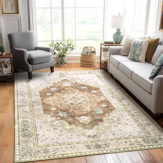 Boho Chic Washable Area Rug - Ultra Soft, Non-Slip Vintage Print for Living Room & Bedroom Decor #Summervibes