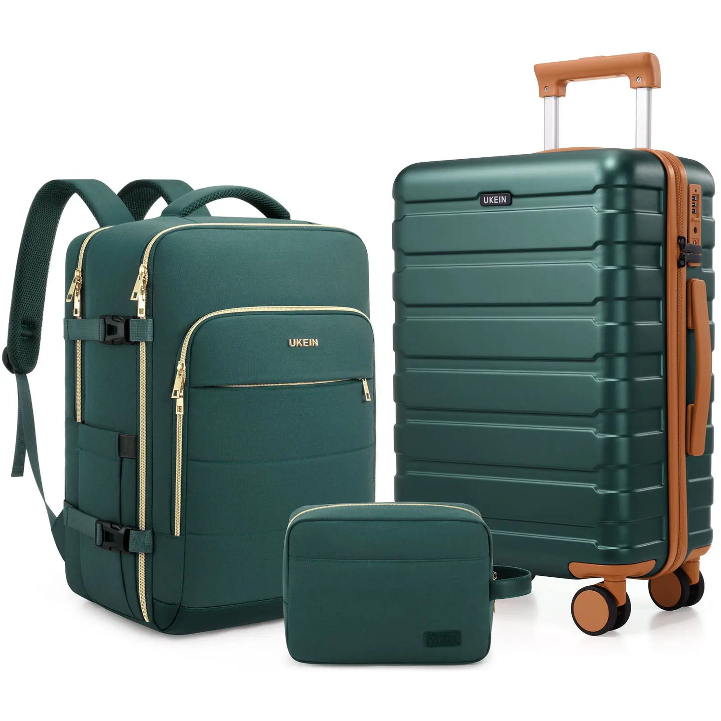 UKEIN Luggage Sets 3 Piece, Carry on Luggage 20In with Spinner Wheels,Pc Hardside Suitcase Set with TSA Lock,Durable Carry on Suitcase with Travel Backpack for Men (Black, 3 Piece Set (20Inch)),Back to School Shopping