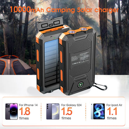 Citicr Solar Portable Charger -10000Mah Built-In 2 LED Flashlights, Waterproof and Dust-Proof, Compass, Climbing Buckle, USB-C Interface Output and Input, External Battery Pack Efficient Charging, Suitable for Outdoor Activities & Travel Modern
