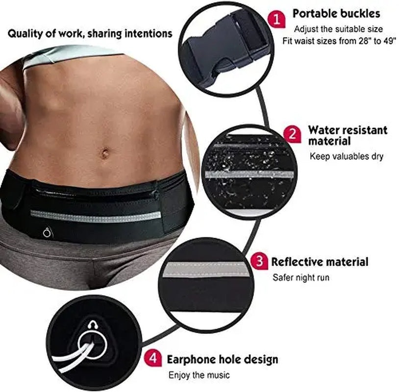 Running Belt for Women and Men, Money Belt and Running Fanny Pack, Hiking Fanny Pack, Holder for Cell Phone, Money, and Keys, Adjustable Belt Pouch Fits Most Phone and Waist Sizes