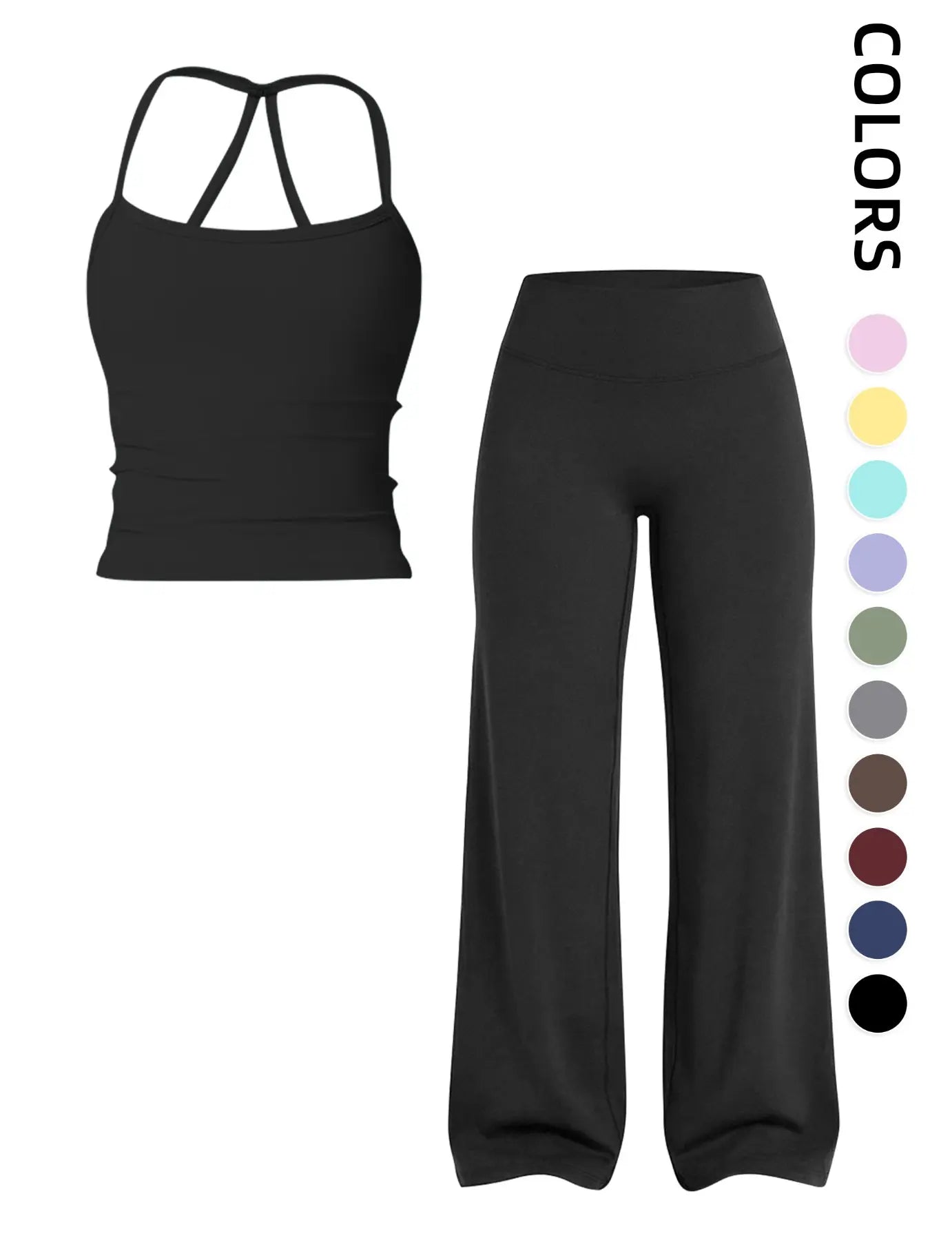 Women'S Sportswear Set, Matching Gym Set, Tank Top and Wide Leg Pants, Solid Color Yoga Straight Leg Pants, Comfortable Fashion Fitness Running