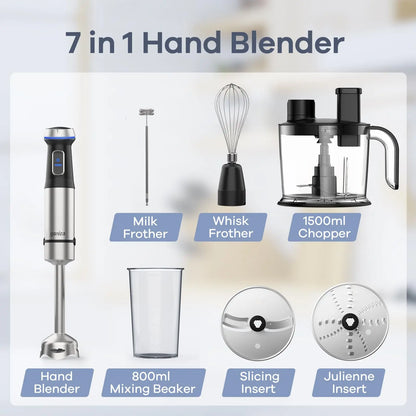 Ganiza 16-Speed Immersion Blender Set - 800W Stainless Steel Hand Blender with Whisk, Frother, Masher, and Recipe Guide - Perfect Kitchen Gift for Home Cooks