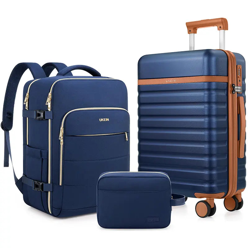 UKEIN Luggage Sets 3 Piece, Carry on Luggage 20In with Spinner Wheels,Pc Hardside Suitcase Set with TSA Lock,Durable Carry on Suitcase with Travel Backpack for Men (Black, 3 Piece Set (20Inch)),Back to School Shopping