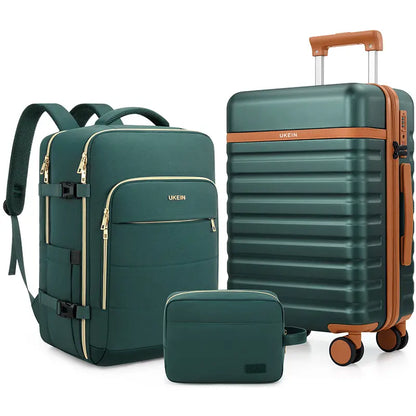 UKEIN Luggage Sets 3 Piece, Carry on Luggage 20In with Spinner Wheels,Pc Hardside Suitcase Set with TSA Lock,Durable Carry on Suitcase with Travel Backpack for Men (Black, 3 Piece Set (20Inch)),Back to School Shopping
