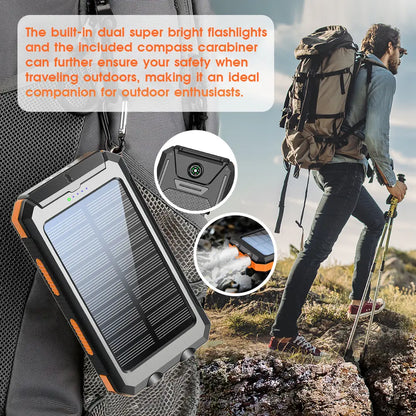 Citicr Solar Portable Charger -10000Mah Built-In 2 LED Flashlights, Waterproof and Dust-Proof, Compass, Climbing Buckle, USB-C Interface Output and Input, External Battery Pack Efficient Charging, Suitable for Outdoor Activities & Travel Modern
