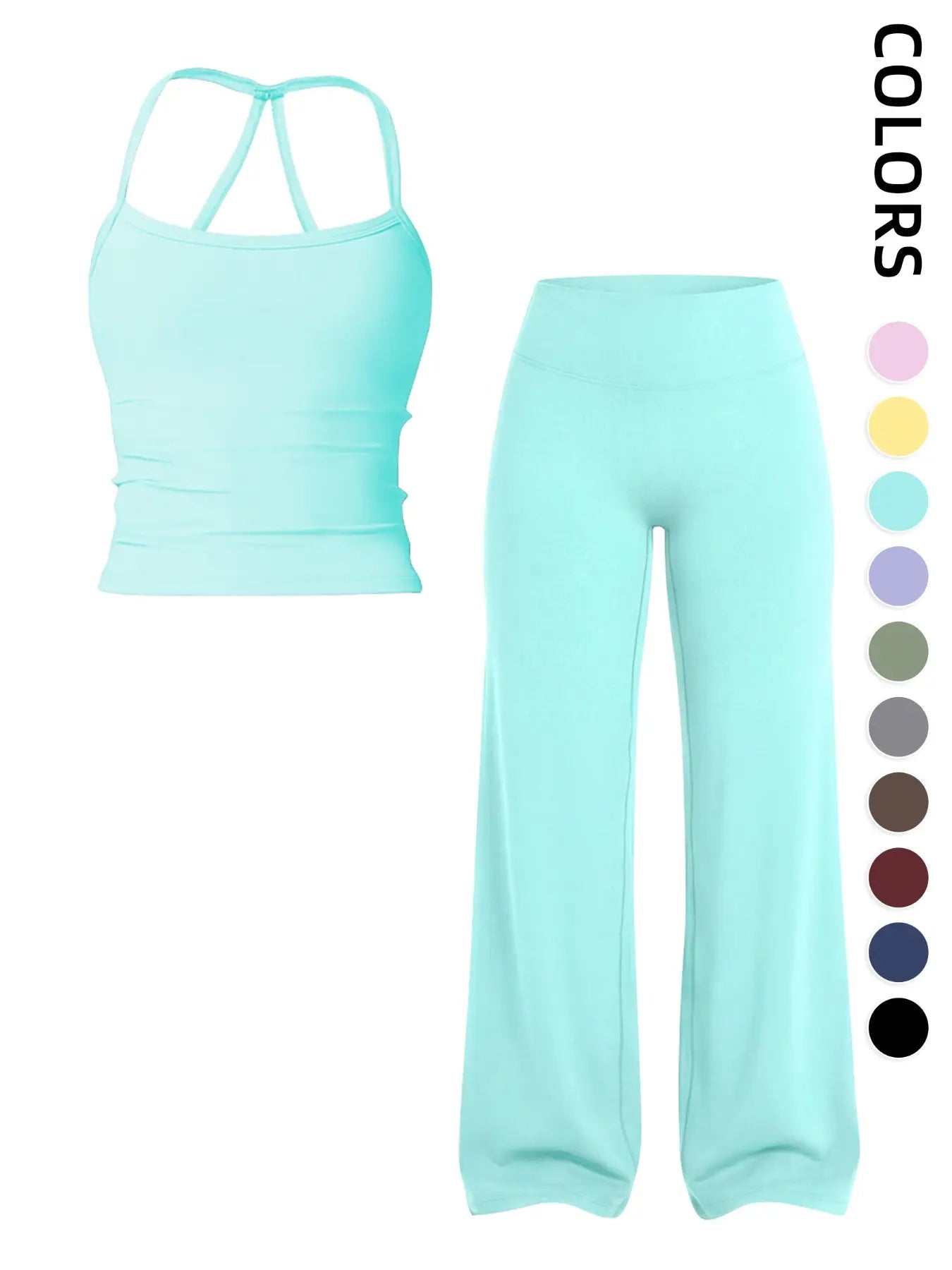 Women'S Sportswear Set, Matching Gym Set, Tank Top and Wide Leg Pants, Solid Color Yoga Straight Leg Pants, Comfortable Fashion Fitness Running