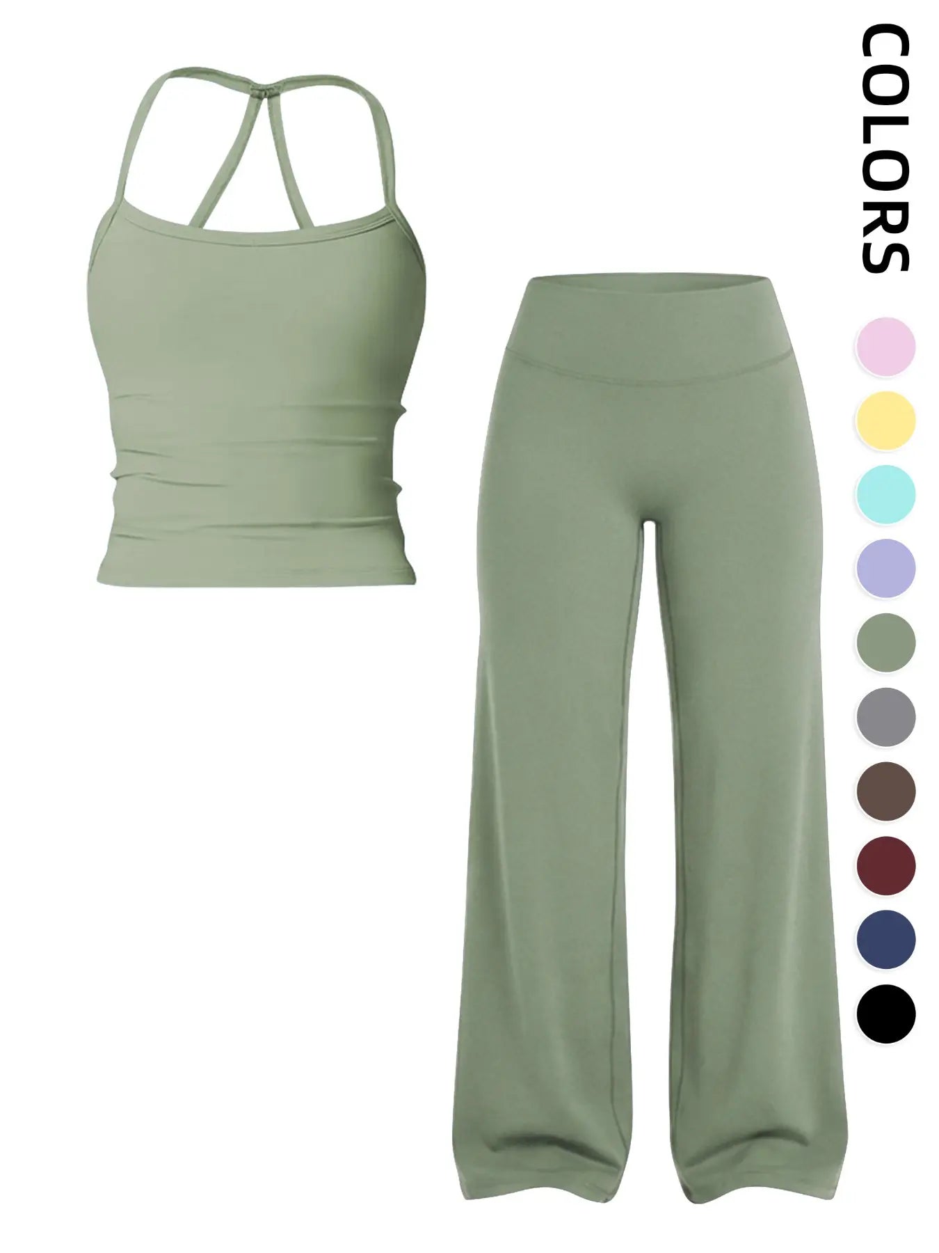 Women'S Sportswear Set, Matching Gym Set, Tank Top and Wide Leg Pants, Solid Color Yoga Straight Leg Pants, Comfortable Fashion Fitness Running