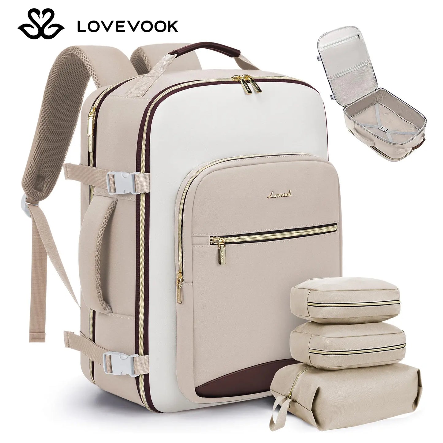 LOVEVOOK Travel Backpack for Women & Men as Personal Item Flight Approved,Large Capacity Carry on Backpack with 3 Packing Cubes and Laptop Compartment,Organized Daypack Stylish Casual Daypack ,Weekender Bag for Hiking,Overnight,Tiktokshopbacktoschool