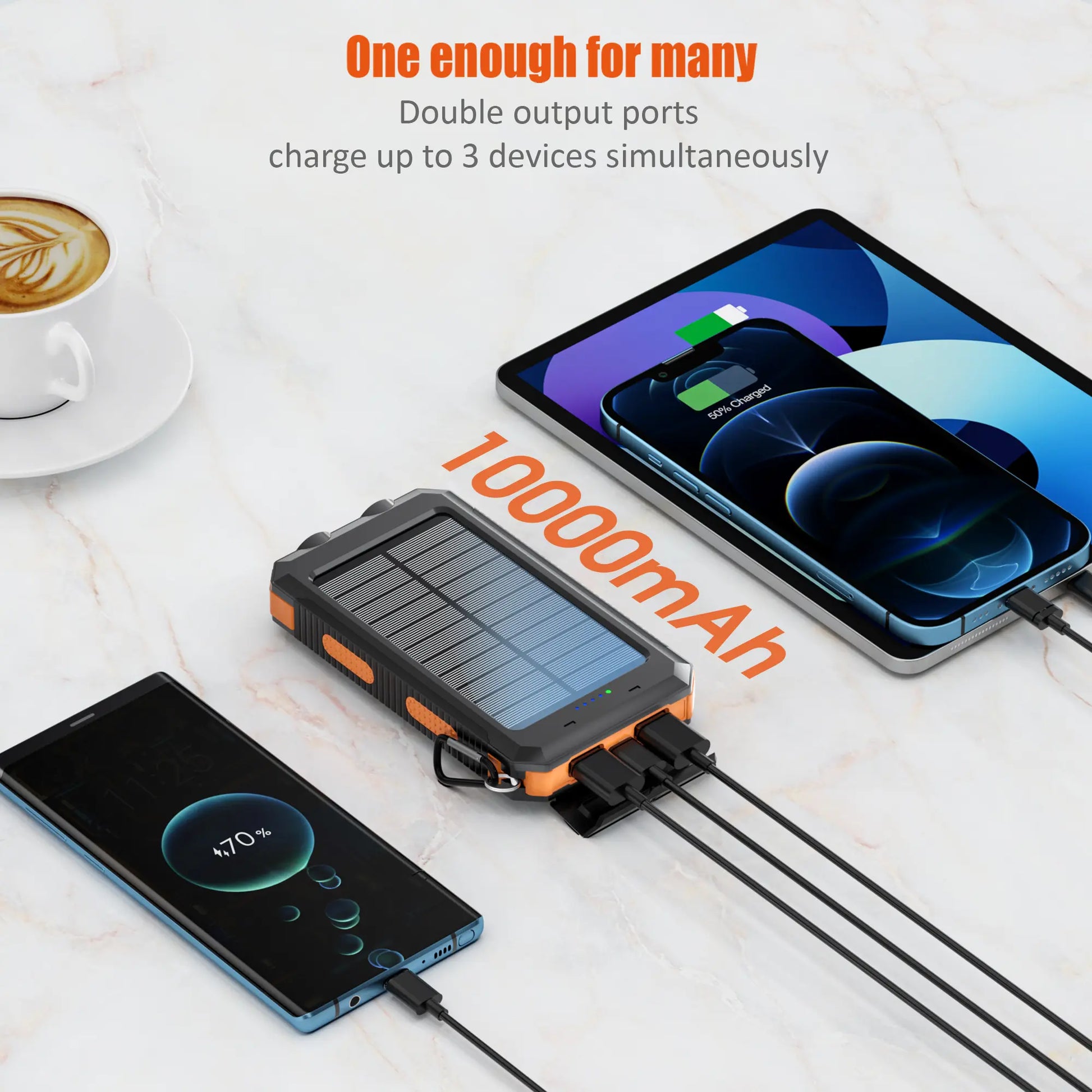 Citicr Solar Portable Charger -10000Mah Built-In 2 LED Flashlights, Waterproof and Dust-Proof, Compass, Climbing Buckle, USB-C Interface Output and Input, External Battery Pack Efficient Charging, Suitable for Outdoor Activities & Travel Modern