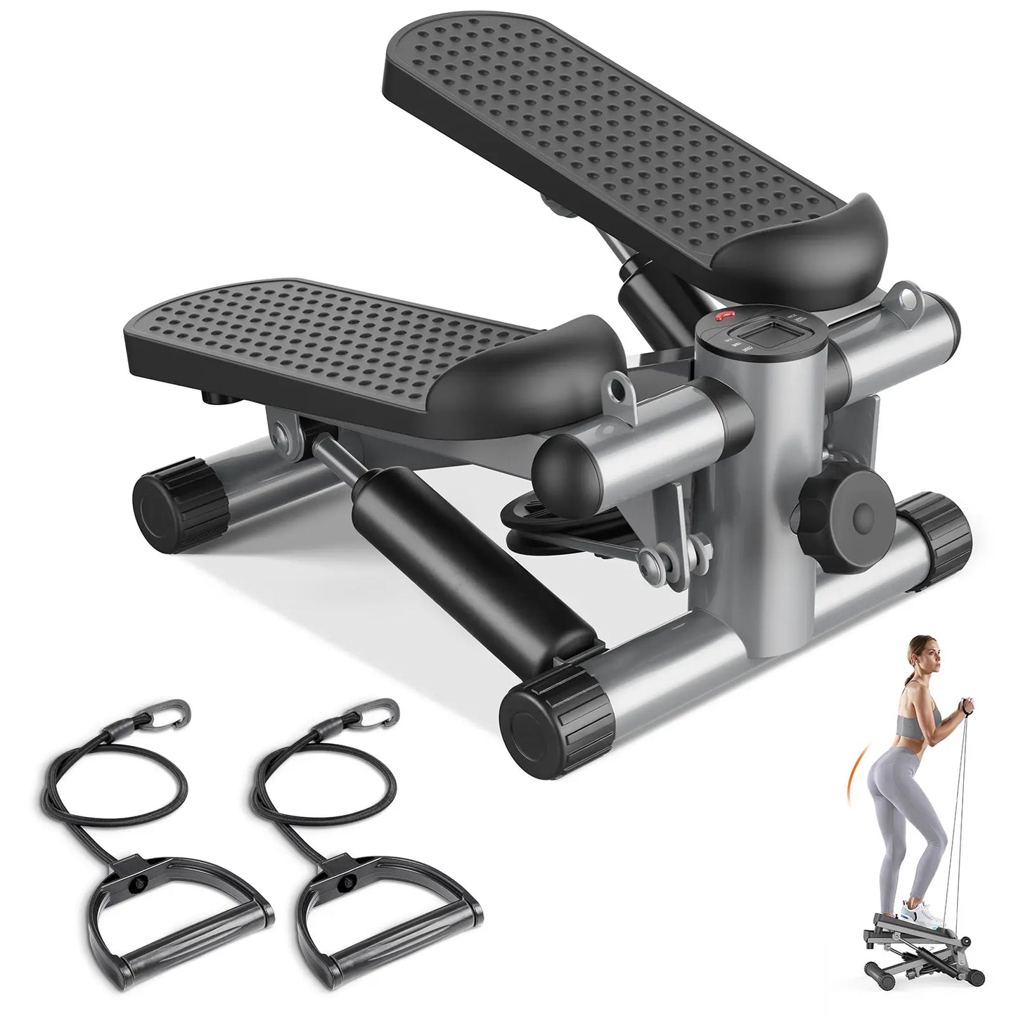 Mini Stepper for Exercise at Home, Stair Stepper Machine with Resistance Bands, Compact Cardio Step Machine, Adjustable Workout Equipment for Home Office Small Spaces Home Fitness Equipment