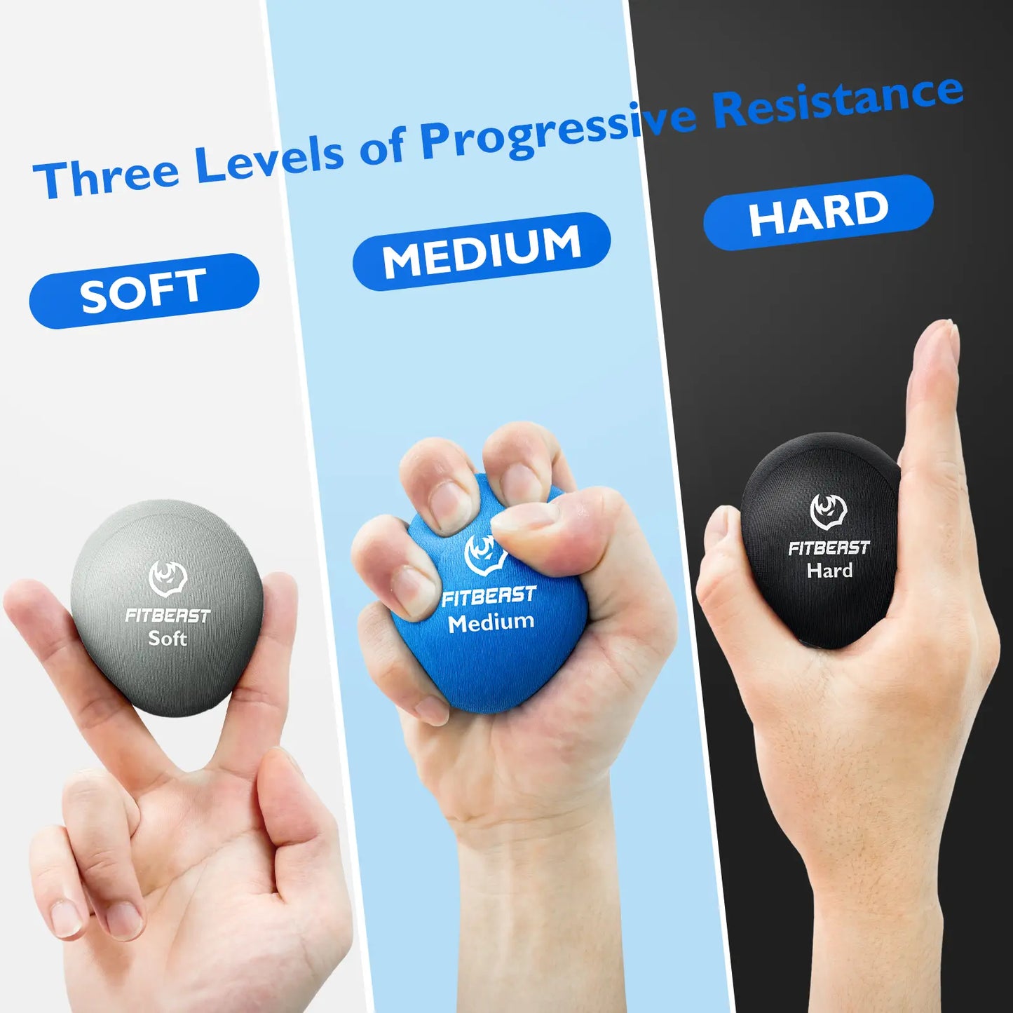 Fitbeast Stress Balls for Adults, Squeeze Balls for Hand Therapy, 6-Pack Hand Therapy Balls, Soft, Medium, Hard Tri-Density Hand Exercise Ball for Arthritis、 Anxiety and Grip Strength