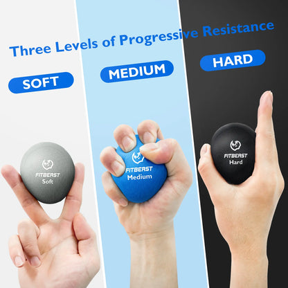 Fitbeast Stress Balls for Adults, Squeeze Balls for Hand Therapy, 6-Pack Hand Therapy Balls, Soft, Medium, Hard Tri-Density Hand Exercise Ball for Arthritis、 Anxiety and Grip Strength