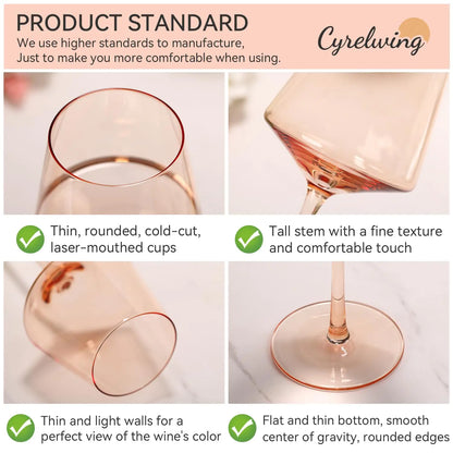 Elegant Hand Blown Crystal Wine Glasses Set of 6 - Perfect for Red & White Wine Lovers, Ideal Wedding Gift & Home Essentials