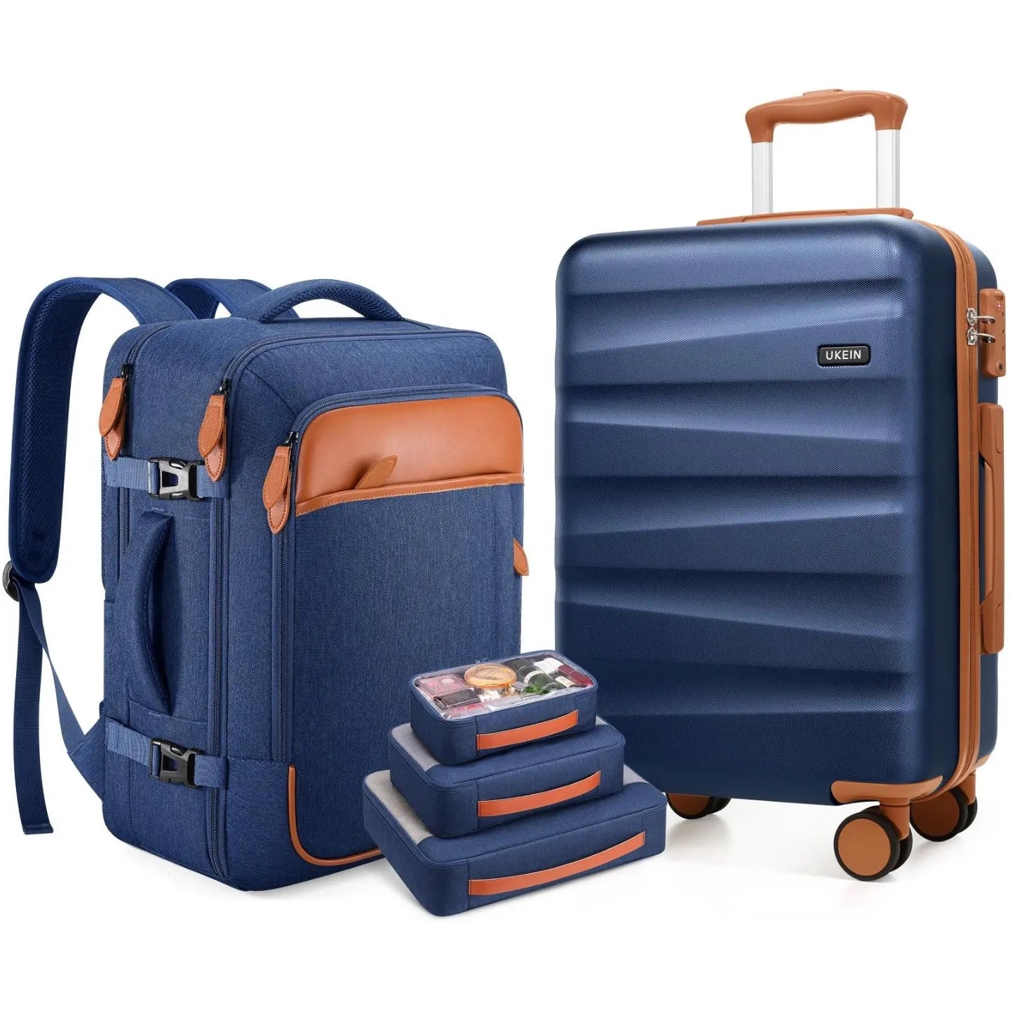 UKEIN Luggage Sets 3 Piece, Carry on Luggage 20In with Spinner Wheels,Pc Hardside Suitcase Set with TSA Lock,Durable Carry on Suitcase with Travel Backpack for Men (Black, 3 Piece Set (20Inch)),Back to School Shopping