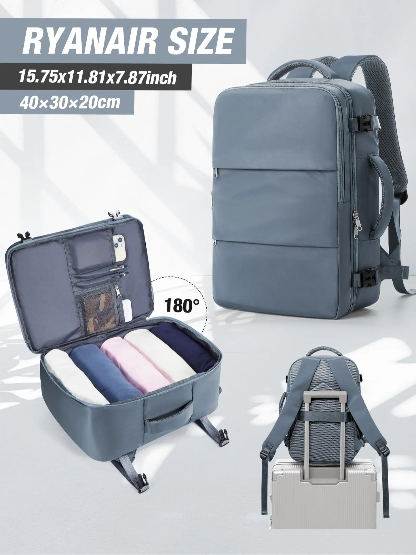 Ryanair Travel Backpack 40X30X20Cm, under Seat Cabin Bag, Unisex Shoulder Bag, Casual Daily Use, Lightweight Durable, Large Capacity, Portable Travel Bag