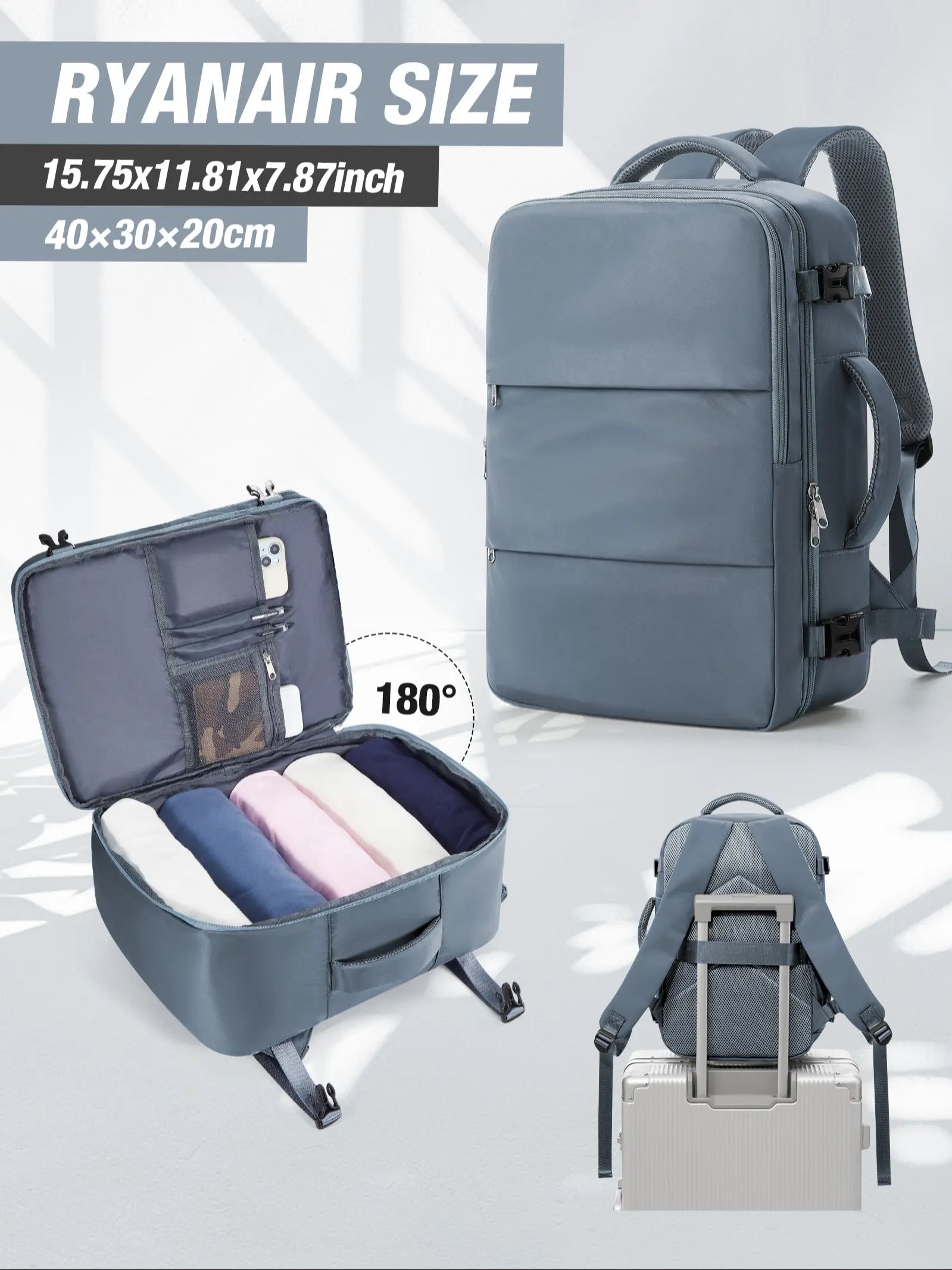 Ryanair Travel Backpack 40X30X20Cm, under Seat Cabin Bag, Unisex Shoulder Bag, Casual Daily Use, Lightweight Durable, Large Capacity, Portable Travel Bag