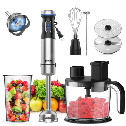 Ganiza 16-Speed Immersion Blender Set - 800W Stainless Steel Hand Blender with Whisk, Frother, Masher, and Recipe Guide - Perfect Kitchen Gift for Home Cooks