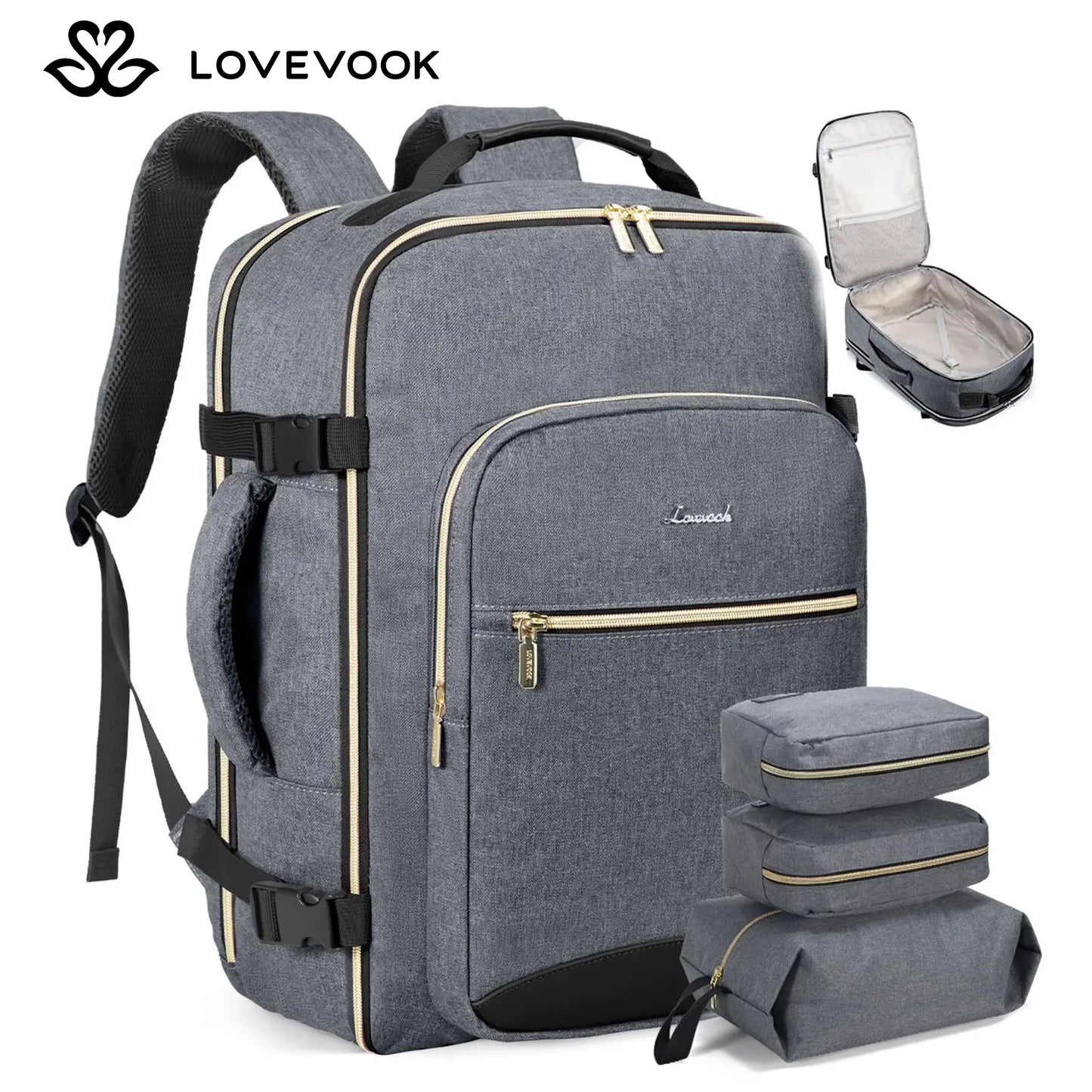 LOVEVOOK Travel Backpack for Women & Men as Personal Item Flight Approved,Large Capacity Carry on Backpack with 3 Packing Cubes and Laptop Compartment,Organized Daypack Stylish Casual Daypack ,Weekender Bag for Hiking,Overnight,Tiktokshopbacktoschool