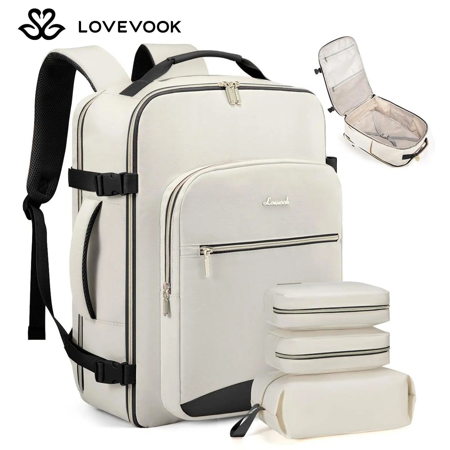 LOVEVOOK Travel Backpack for Women & Men as Personal Item Flight Approved,Large Capacity Carry on Backpack with 3 Packing Cubes and Laptop Compartment,Organized Daypack Stylish Casual Daypack ,Weekender Bag for Hiking,Overnight,Tiktokshopbacktoschool
