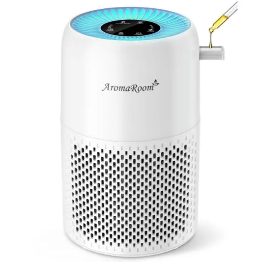 Aromaroom H13 HEPA Air Purifier - Quiet 3-in-1 Filter for Home, Bedroom, and Pet Odors - Perfect for Smoke, Pollen, and Allergens (White)