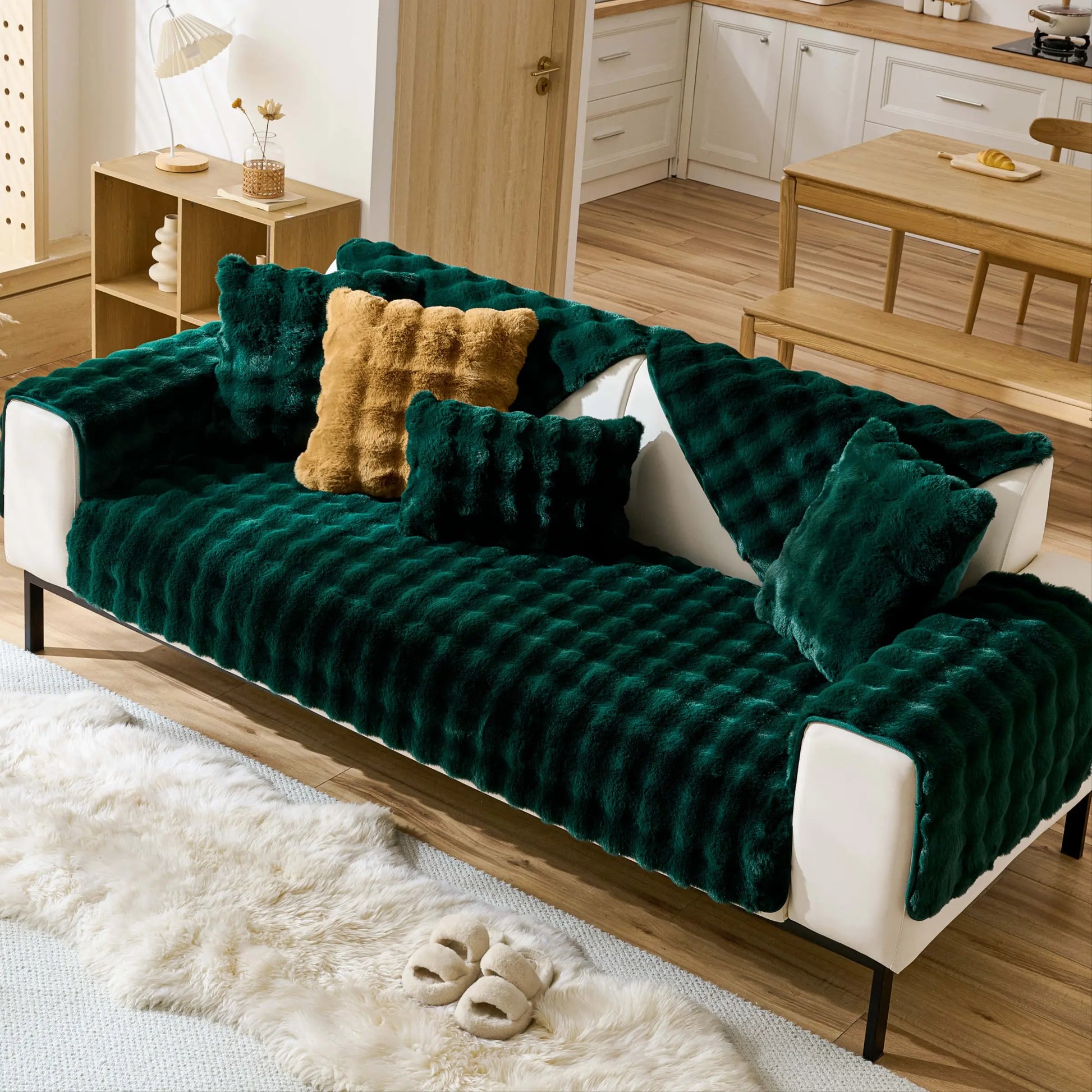 Fluffy Non-Slip Washable Plush Sofa Cushion Cover - Pet-Friendly Couch Protector Pad for Armchair, Loveseat, and 3-Seater - Stylish Living Room Decor