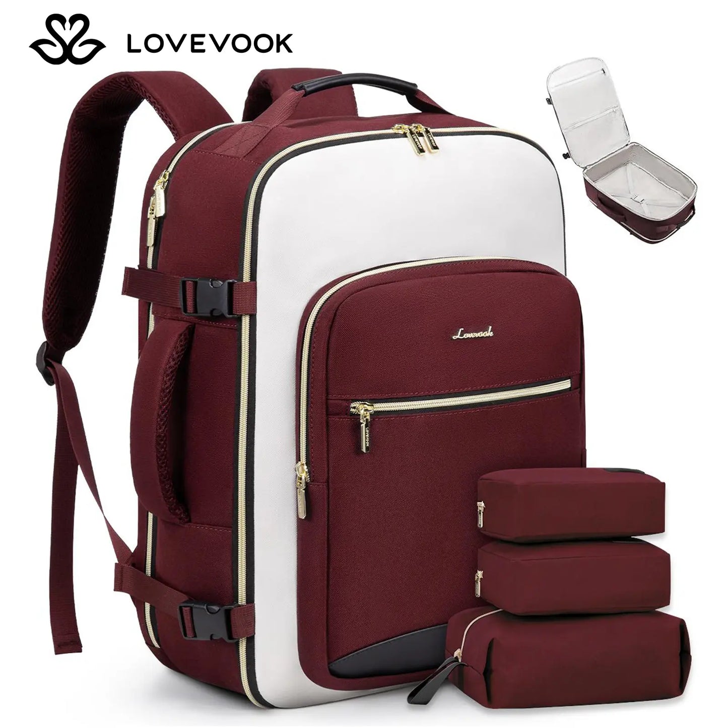 LOVEVOOK Travel Backpack for Women & Men as Personal Item Flight Approved,Large Capacity Carry on Backpack with 3 Packing Cubes and Laptop Compartment,Organized Daypack Stylish Casual Daypack ,Weekender Bag for Hiking,Overnight,Tiktokshopbacktoschool