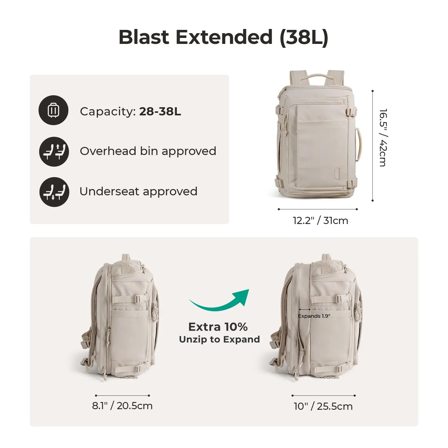 BAGSMART Blast Carry-On Travel Backpack 15.6" Laptop Waterproof Quick Access Fits 40Oz Water Bottle Ideal for Air Travel Durable Compact Airline Approved Secure 28L-38L Volume 6 External Pockets Summer Sale &Spotlight Day