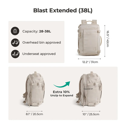 BAGSMART Blast Carry-On Travel Backpack 15.6" Laptop Waterproof Quick Access Fits 40Oz Water Bottle Ideal for Air Travel Durable Compact Airline Approved Secure 28L-38L Volume 6 External Pockets Summer Sale &Spotlight Day