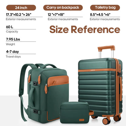 UKEIN Luggage Sets 3 Piece, Carry on Luggage 20In with Spinner Wheels,Pc Hardside Suitcase Set with TSA Lock,Durable Carry on Suitcase with Travel Backpack for Men (Black, 3 Piece Set (20Inch)),Back to School Shopping