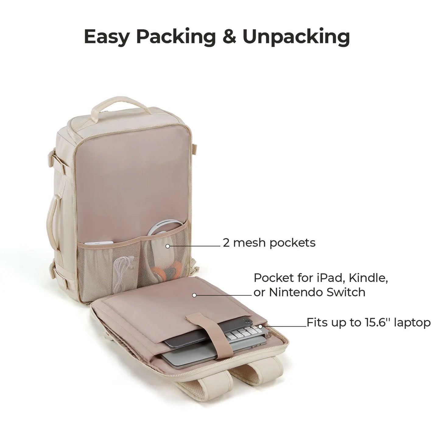 BAGSMART Blast Carry-On Travel Backpack 15.6" Laptop Waterproof Quick Access Fits 40Oz Water Bottle Ideal for Air Travel Durable Compact Airline Approved Secure 28L-38L Volume 6 External Pockets Summer Sale &Spotlight Day
