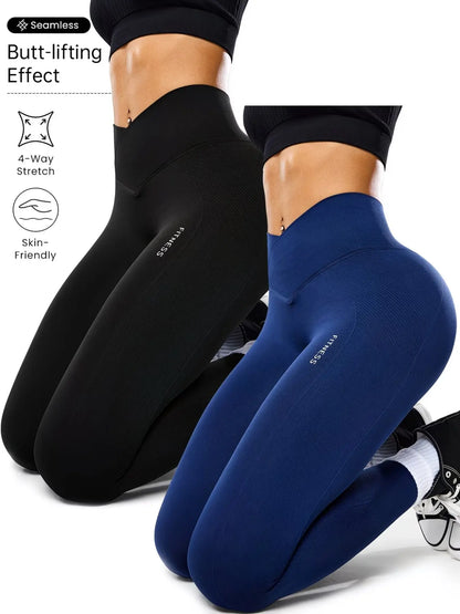 Women'S High Elasticity Yoga Pants, High Waist Leggings, High Stretch Leggings, Knitted Sports Pants, All Seasons Gym Wear, Comfortable & Flexible, Ideal for Fitness & Casual Use