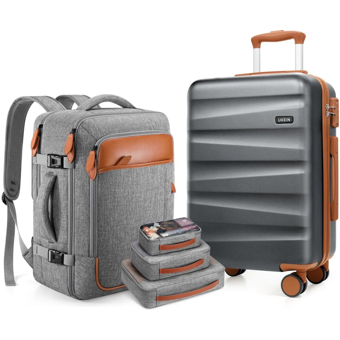 UKEIN Luggage Sets 3 Piece, Carry on Luggage 20In with Spinner Wheels,Pc Hardside Suitcase Set with TSA Lock,Durable Carry on Suitcase with Travel Backpack for Men (Black, 3 Piece Set (20Inch)),Back to School Shopping