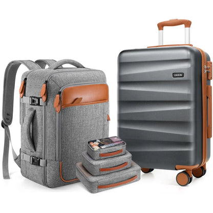 UKEIN Luggage Sets 3 Piece, Carry on Luggage 20In with Spinner Wheels,Pc Hardside Suitcase Set with TSA Lock,Durable Carry on Suitcase with Travel Backpack for Men (Black, 3 Piece Set (20Inch)),Back to School Shopping