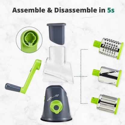 [Bf&Cm]Kitexpert Viral Cheese Grater(All Metal Blades & No Plastic Left in Food), 3X Faster Shredding, Time-Saving Rotary Cheese Grater, Mandoline, Vegetable Chopper, Kitchen Gadgets, Slicer Dicer Cutter Kitchenware Homeessentials