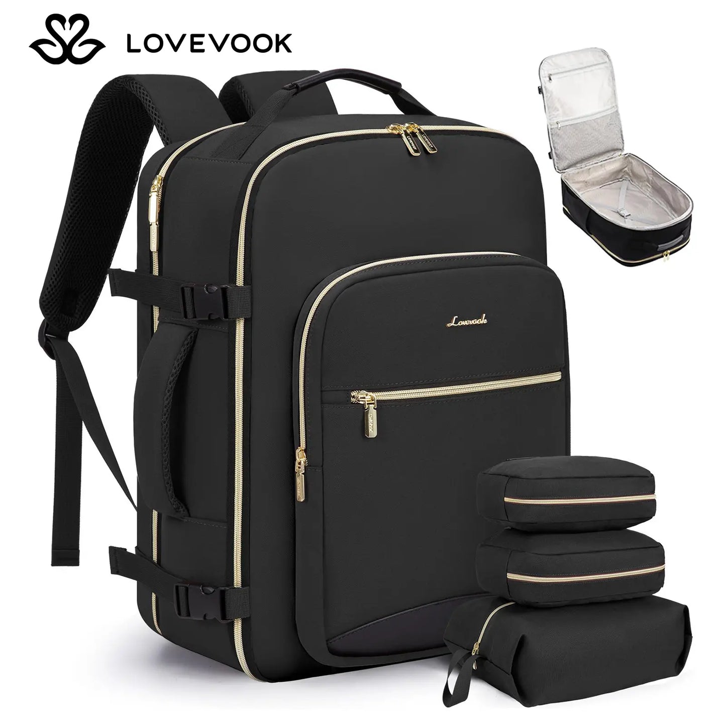 LOVEVOOK Travel Backpack for Women & Men as Personal Item Flight Approved,Large Capacity Carry on Backpack with 3 Packing Cubes and Laptop Compartment,Organized Daypack Stylish Casual Daypack ,Weekender Bag for Hiking,Overnight,Tiktokshopbacktoschool
