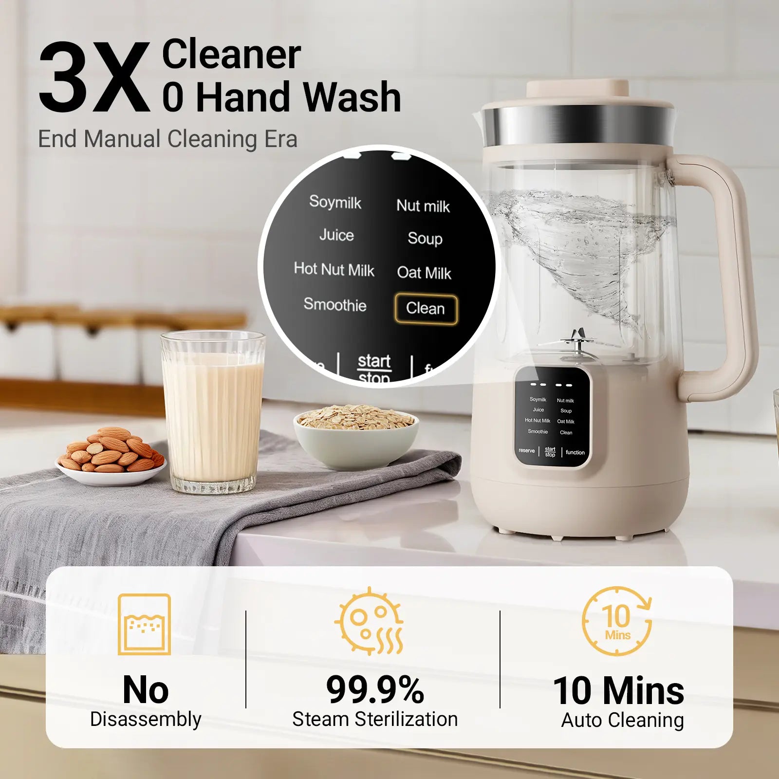 Bear 8-In-1 Nut Milk Maker - 40Oz Capacity, Self-Cleaning, 12H Delay, 6H Keep Warm, One-Touch Operation for Homemade Almond & Oat Milk