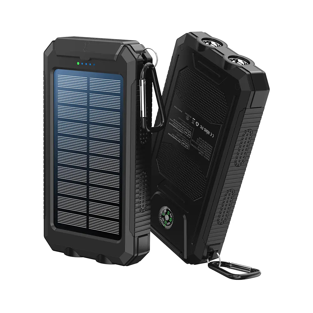 Citicr Solar Portable Charger -10000Mah Built-In 2 LED Flashlights, Waterproof and Dust-Proof, Compass, Climbing Buckle, USB-C Interface Output and Input, External Battery Pack Efficient Charging, Suitable for Outdoor Activities & Travel Modern