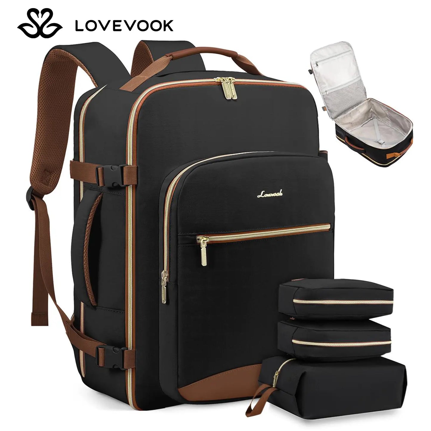 LOVEVOOK Travel Backpack for Women & Men as Personal Item Flight Approved,Large Capacity Carry on Backpack with 3 Packing Cubes and Laptop Compartment,Organized Daypack Stylish Casual Daypack ,Weekender Bag for Hiking,Overnight,Tiktokshopbacktoschool