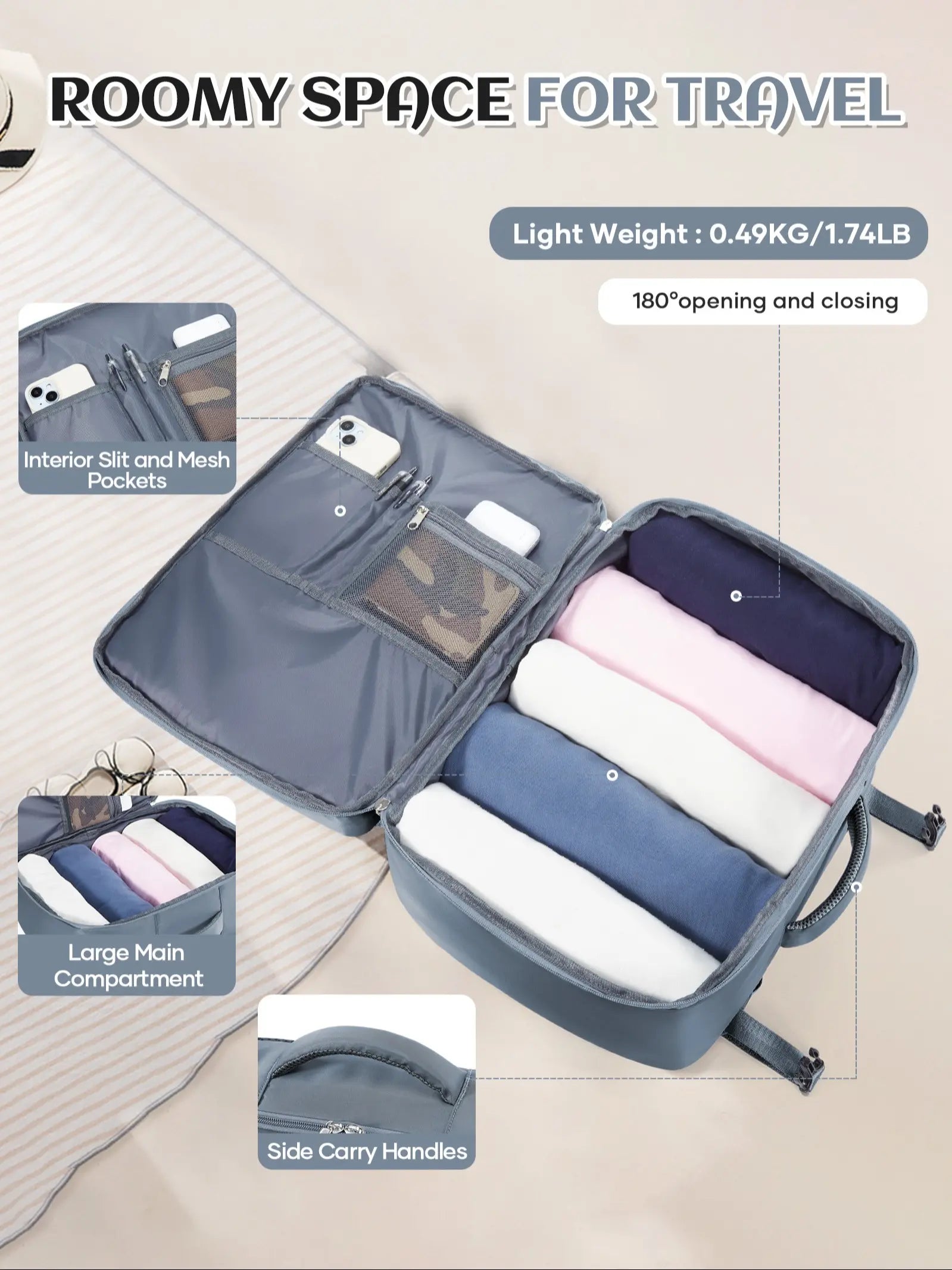 Ryanair Travel Backpack 40X30X20Cm, under Seat Cabin Bag, Unisex Shoulder Bag, Casual Daily Use, Lightweight Durable, Large Capacity, Portable Travel Bag