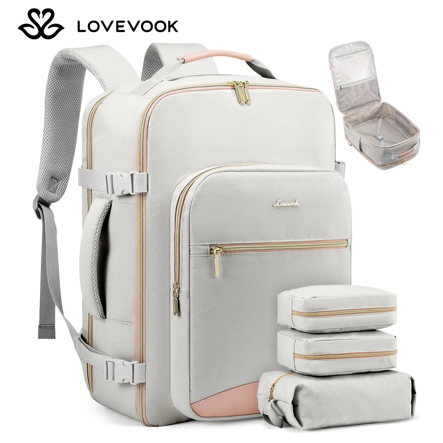 LOVEVOOK Travel Backpack for Women & Men as Personal Item Flight Approved,Large Capacity Carry on Backpack with 3 Packing Cubes and Laptop Compartment,Organized Daypack Stylish Casual Daypack ,Weekender Bag for Hiking,Overnight,Tiktokshopbacktoschool