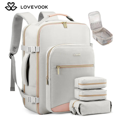 LOVEVOOK Travel Backpack for Women & Men as Personal Item Flight Approved,Large Capacity Carry on Backpack with 3 Packing Cubes and Laptop Compartment,Organized Daypack Stylish Casual Daypack ,Weekender Bag for Hiking,Overnight,Tiktokshopbacktoschool