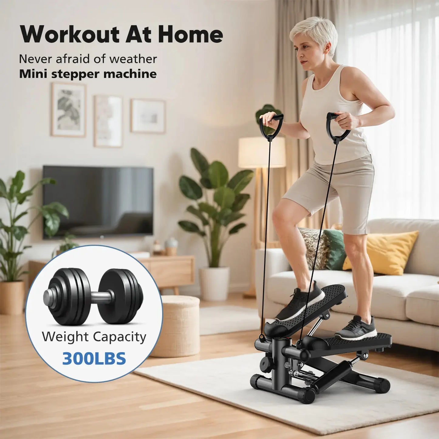 Mini Stepper for Exercise at Home, Stair Stepper Machine with Resistance Bands, Compact Cardio Step Machine, Adjustable Workout Equipment for Home Office Small Spaces Home Fitness Equipment