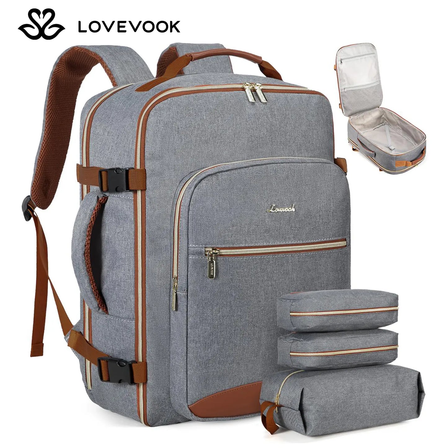 LOVEVOOK Travel Backpack for Women & Men as Personal Item Flight Approved,Large Capacity Carry on Backpack with 3 Packing Cubes and Laptop Compartment,Organized Daypack Stylish Casual Daypack ,Weekender Bag for Hiking,Overnight,Tiktokshopbacktoschool