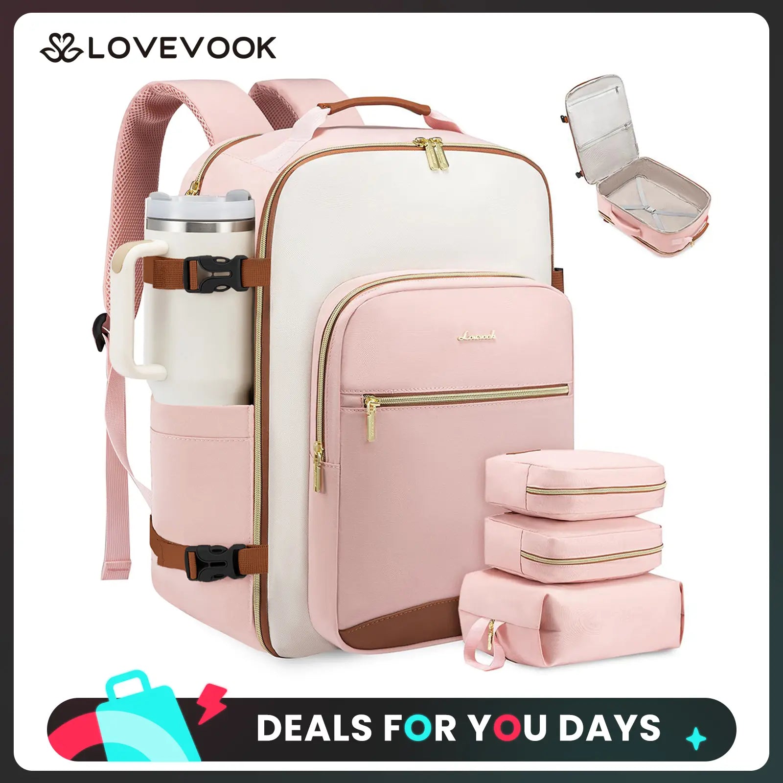 LOVEVOOK Travel Backpack for Women & Men as Personal Item Flight Approved,Large Capacity Carry on Backpack with 3 Packing Cubes and Laptop Compartment,Organized Daypack Stylish Casual Daypack ,Weekender Bag for Hiking,Overnight,Tiktokshopbacktoschool