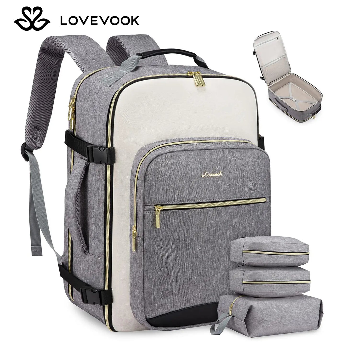 LOVEVOOK Travel Backpack for Women & Men as Personal Item Flight Approved,Large Capacity Carry on Backpack with 3 Packing Cubes and Laptop Compartment,Organized Daypack Stylish Casual Daypack ,Weekender Bag for Hiking,Overnight,Tiktokshopbacktoschool