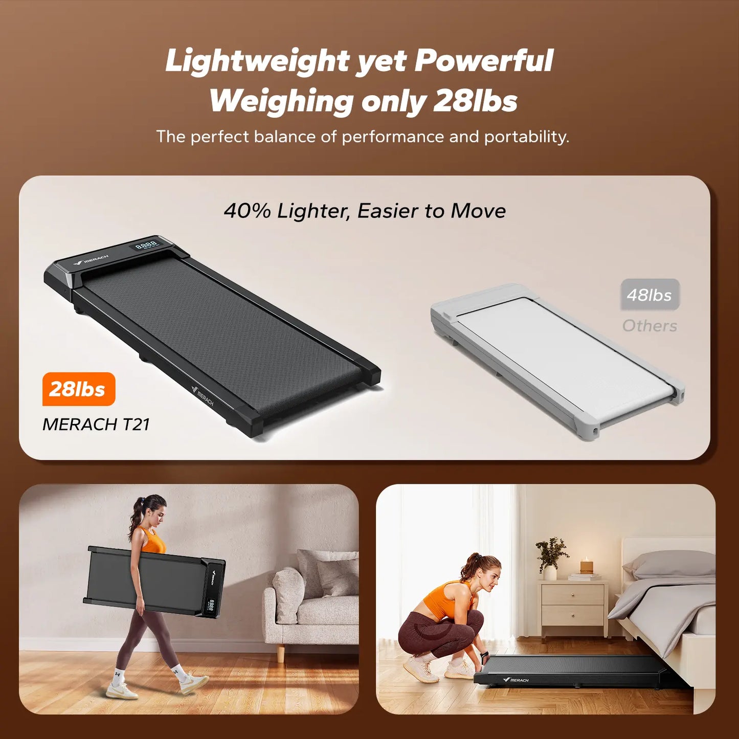 Merach under Desk Treadmill, 2-In-1 Walking Pad for Walking and Jogging 2.5HP Low-Noise Treadmill with Remote Control Lanyard 265Lbs Weight Capacity Home Exercise Equipment Home Gym Equipment Summervibes