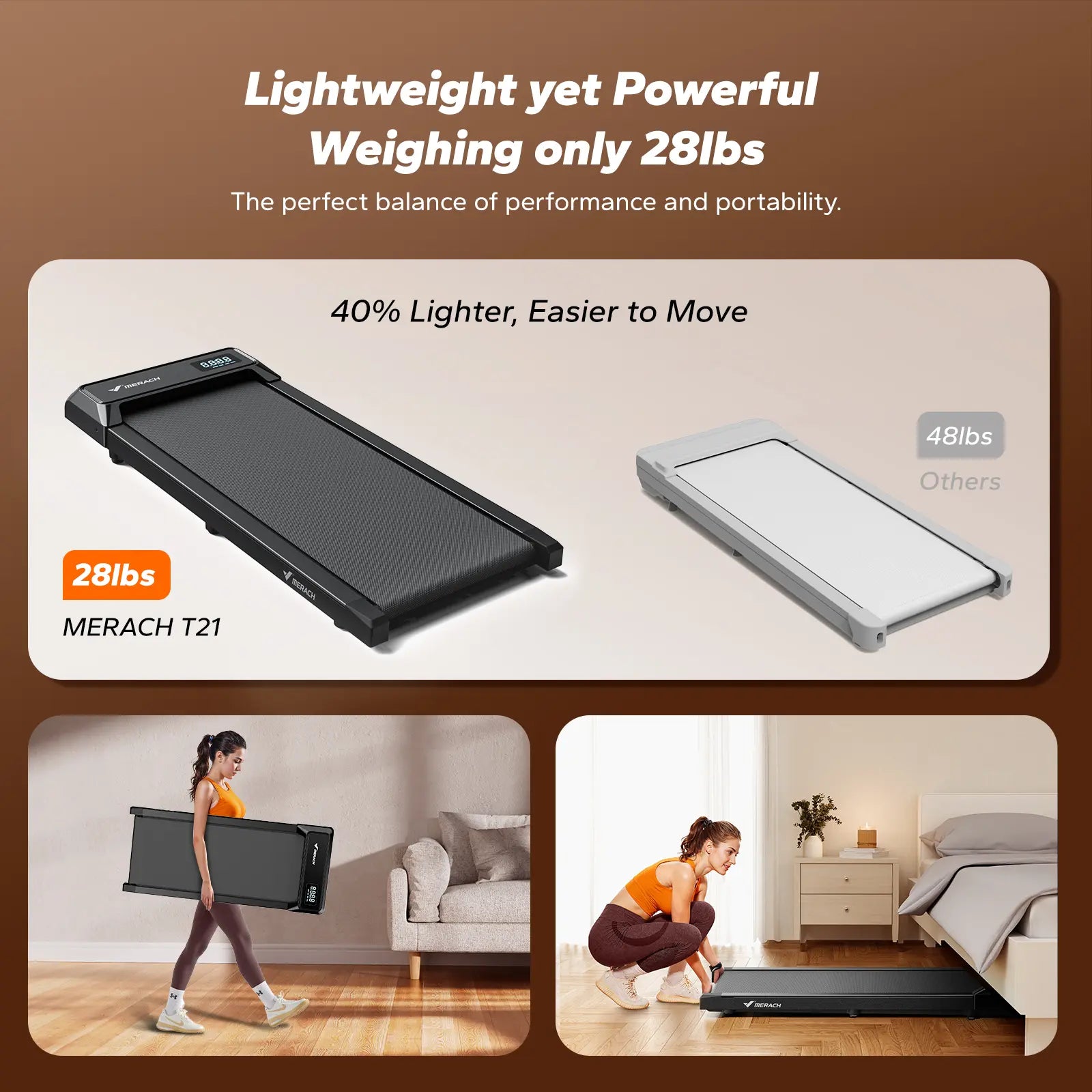Merach under Desk Treadmill, 2-In-1 Walking Pad for Walking and Jogging 2.5HP Low-Noise Treadmill with Remote Control Lanyard 265Lbs Weight Capacity Home Exercise Equipment Home Gym Equipment Summervibes