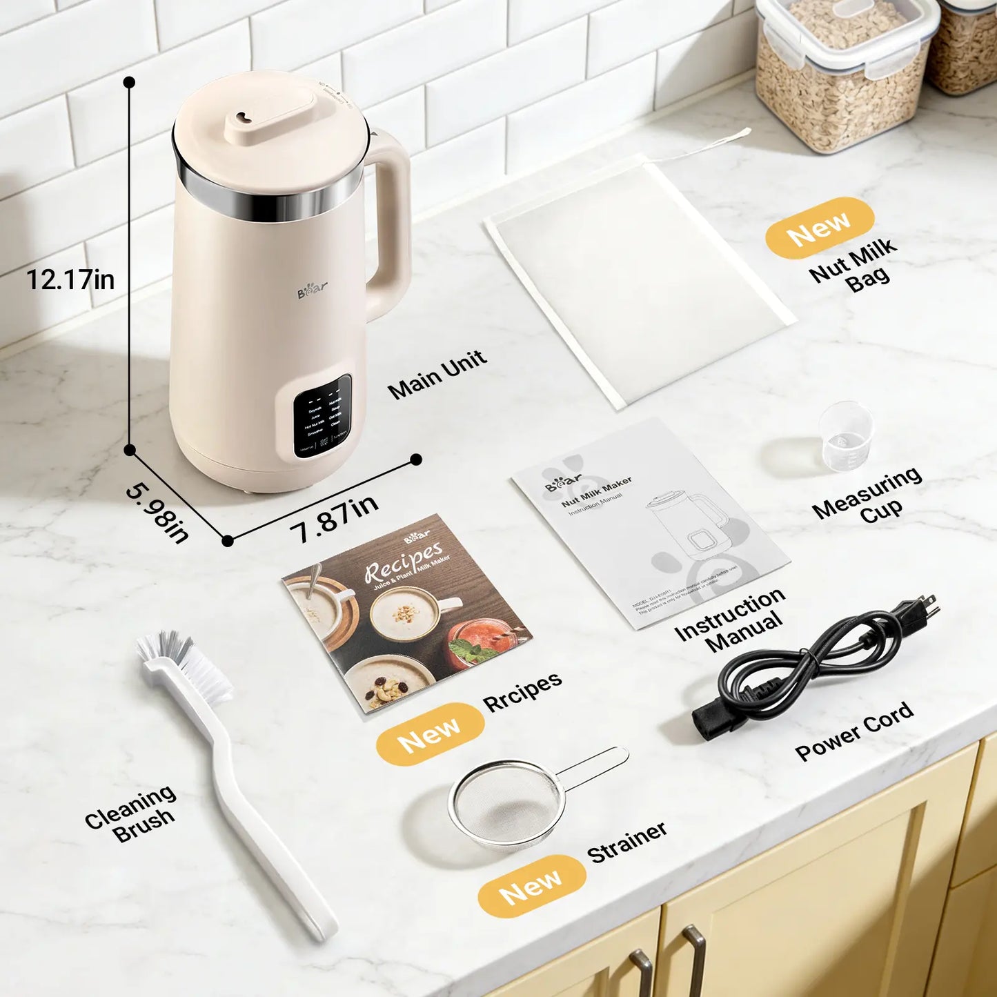 Bear 8-In-1 Nut Milk Maker - 40Oz Capacity, Self-Cleaning, 12H Delay, 6H Keep Warm, One-Touch Operation for Homemade Almond & Oat Milk