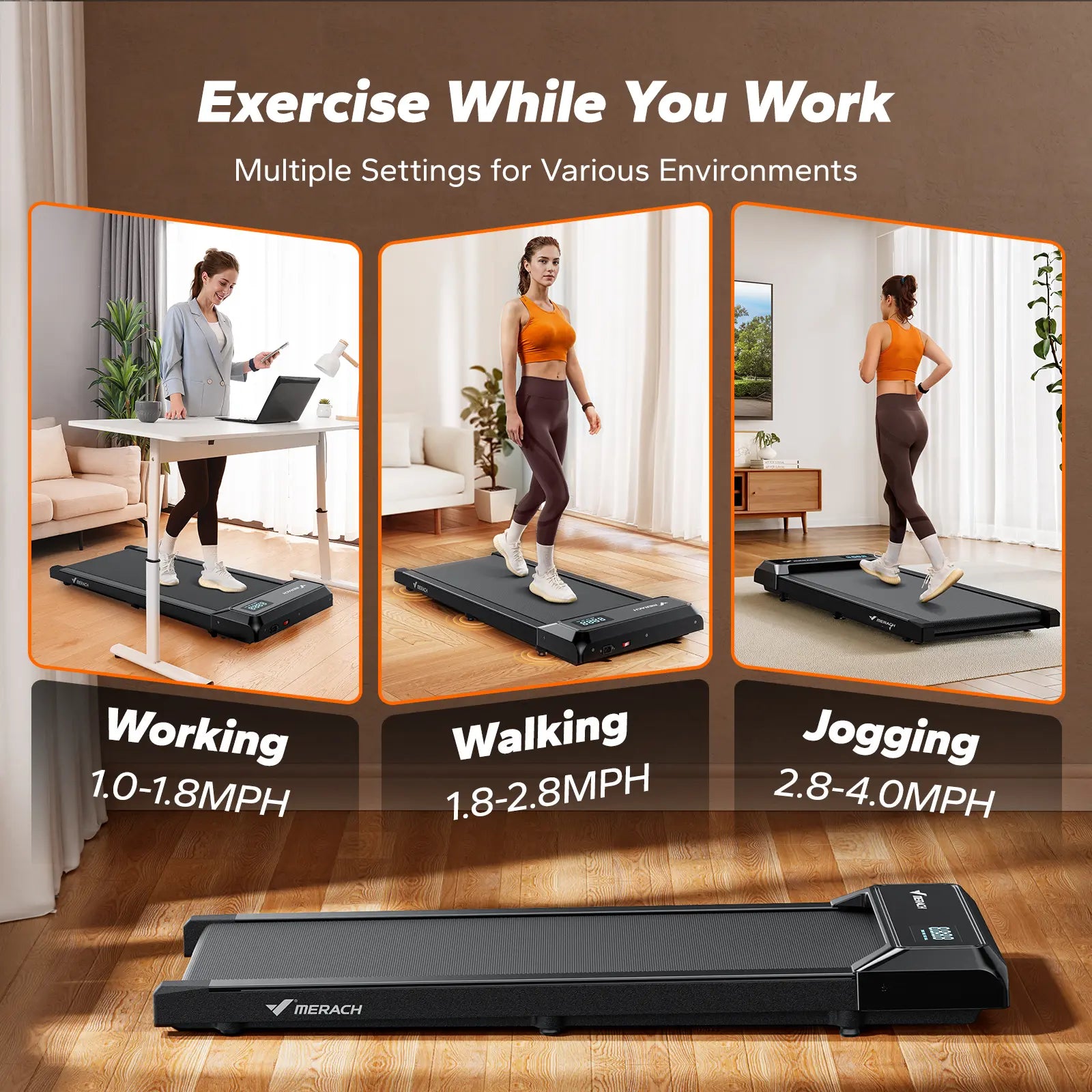 Merach under Desk Treadmill, 2-In-1 Walking Pad for Walking and Jogging 2.5HP Low-Noise Treadmill with Remote Control Lanyard 265Lbs Weight Capacity Home Exercise Equipment Home Gym Equipment Summervibes